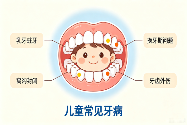 儿牙治疗儿童常见牙病示意图