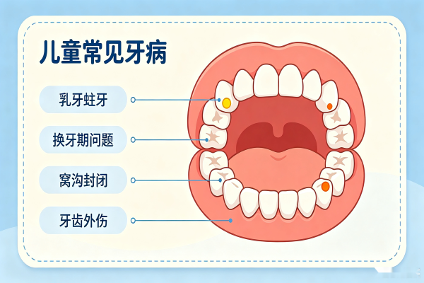 儿牙治疗儿童常见牙病示意图