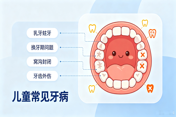儿牙治疗儿童常见牙病示意图