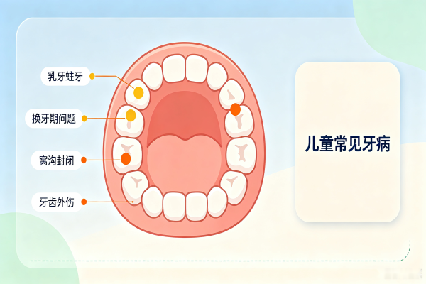 儿牙治疗儿童常见牙病示意图
