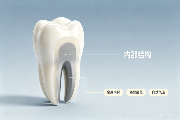 牙齿修复烤瓷牙内部结构示意图