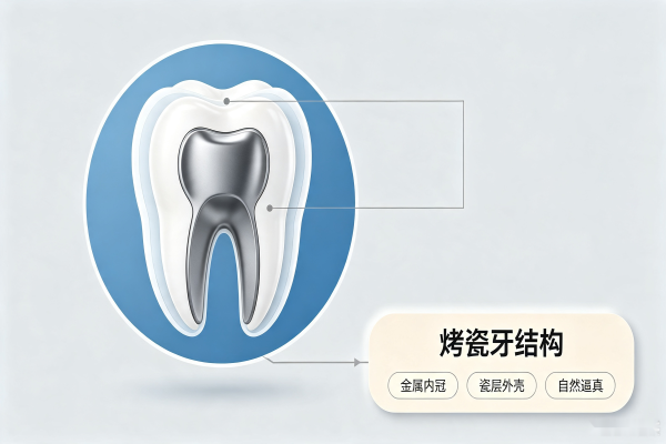 牙齿修复烤瓷牙内部结构示意图