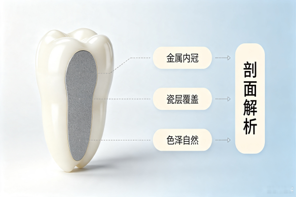 牙齿修复烤瓷牙内部结构示意图