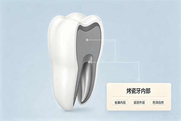牙齿修复烤瓷牙内部结构示意图