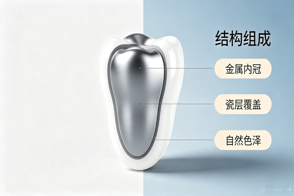 牙齿修复烤瓷牙内部结构示意图