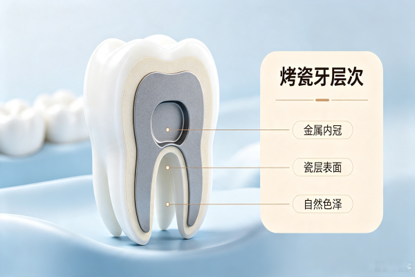 牙齿修复烤瓷牙内部结构示意图
