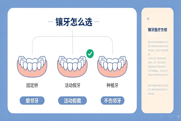 牙齿修复三种镶牙方式对比示意图