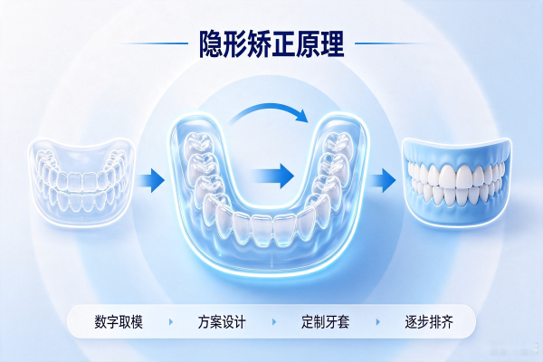 牙齿矫正隐形矫正原理示意图