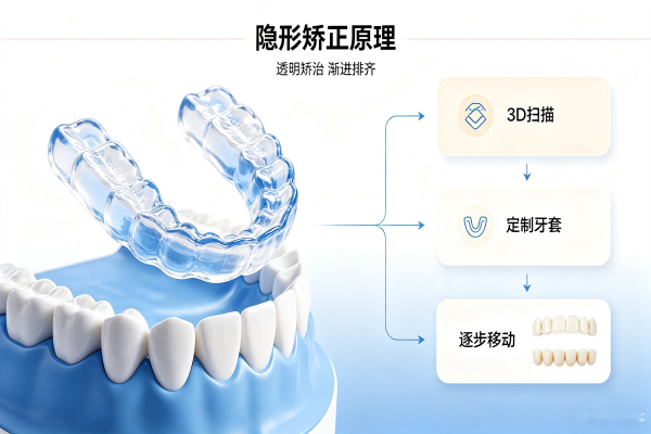牙齿矫正隐形矫正原理示意图