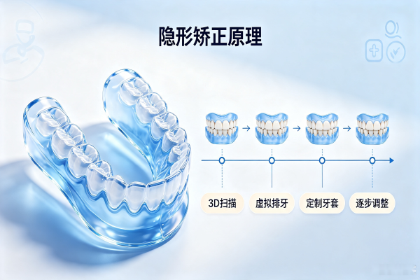 牙齿矫正隐形矫正原理示意图