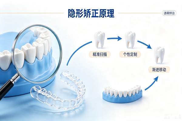 牙齿矫正隐形矫正原理示意图