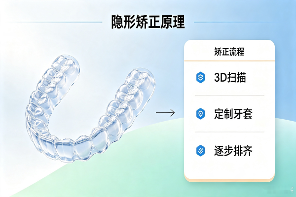 牙齿矫正隐形矫正原理示意图