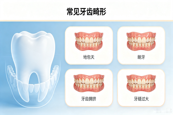 牙齿矫正常见畸形类型示意图