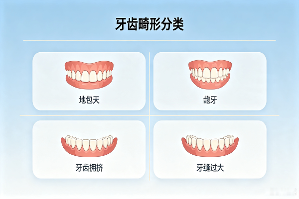 牙齿矫正常见畸形类型示意图
