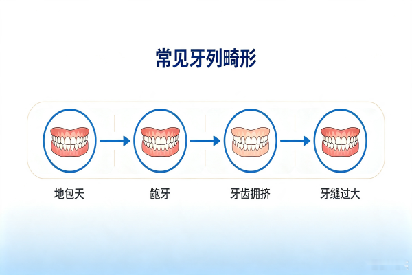 牙齿矫正常见畸形类型示意图