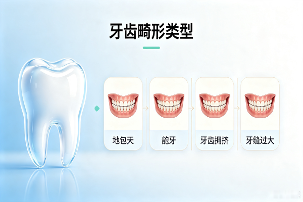 牙齿矫正常见畸形类型示意图