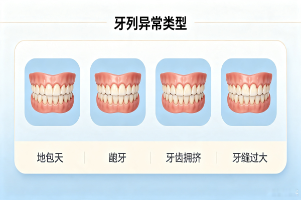 牙齿矫正常见畸形类型示意图