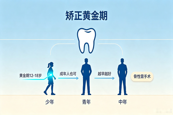 牙齿矫正矫正黄金期示意图
