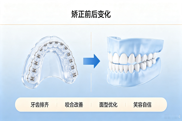牙齿矫正矫正前后变化示意图