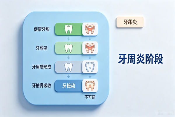 牙周治疗牙周炎发展阶段示意图