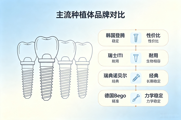种植牙种植体品牌对比示意图