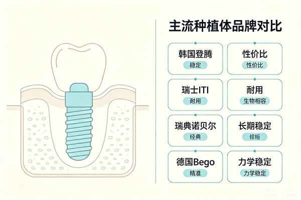 种植牙种植体品牌对比示意图
