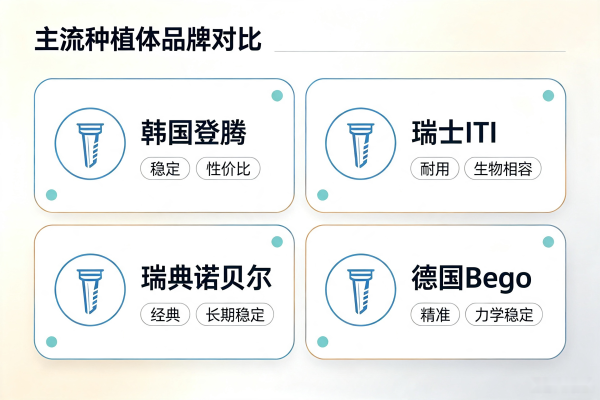 种植牙种植体品牌对比示意图