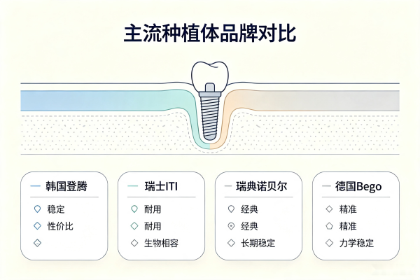 种植牙种植体品牌对比示意图