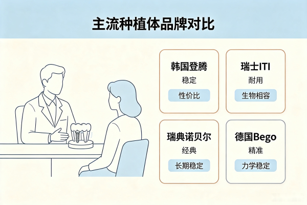 种植牙种植体品牌对比示意图