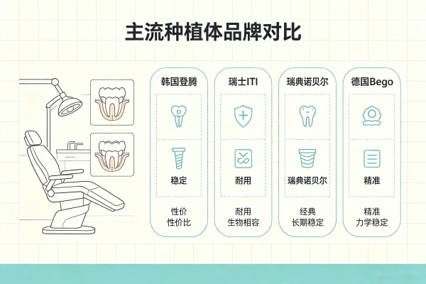 种植牙种植体品牌对比示意图